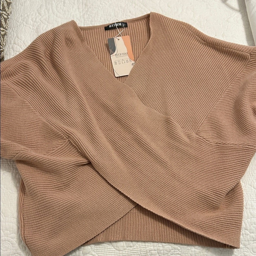 Ribbed V-Neck Sweater in Tan by Zara